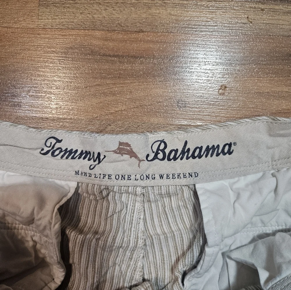 Tommy Bahama Men's 100% Linen Flat Front Shorts Brown White Striped Size 36 - Picture 2 of 7
